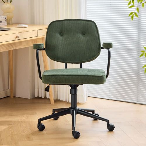 Fauteuil De Bureau Pivotant Et Réglable En Velours Côtelé Vert Kaki