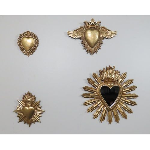 Déco Murale Ex-Voto Coeur Ailes Doré 24,5x17,5cm