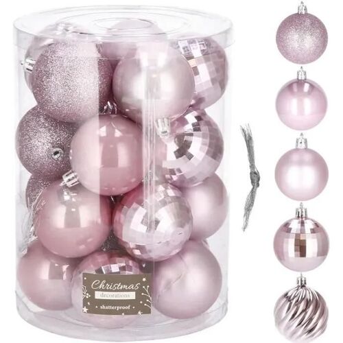 Boules de Noël - SPRINGOS - 20 pcs - Ø 4 cm - Plastique - Rose - Brillantes et mates