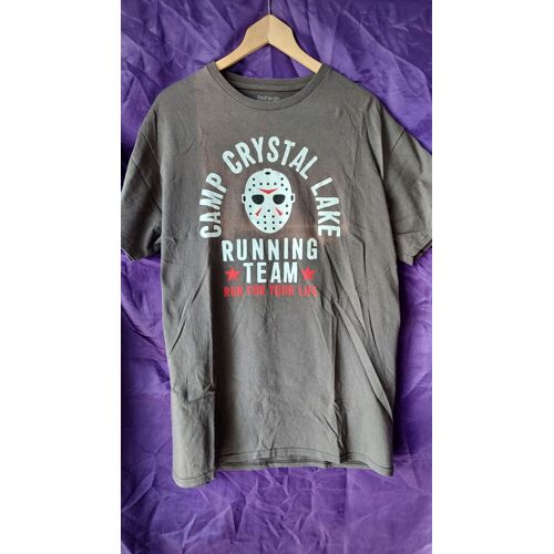 T Shirt Camp Crystal Lake Running Team Run For Your Life Gris Taille Large 100 % Coton Friday The 13th Jason 189 Grammes