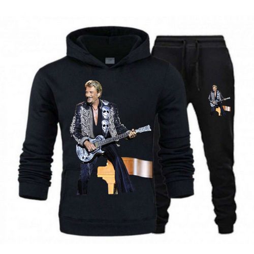 Jogging Survêtement Johnny Hallyday Homme Noir (Taille M,Couleur Noir)
