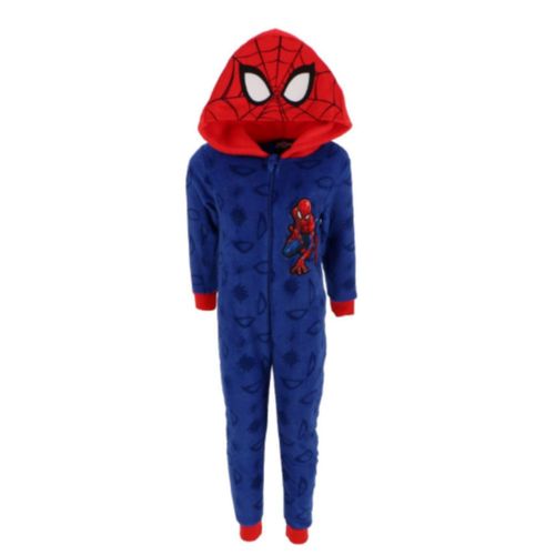 Pyjama-Combinaison Polaire Spiderman Enfant À Capuche. (Bleu/Rouge) - Hiver Chaud (Taille 7-8 Ans,Couleur Bleu)