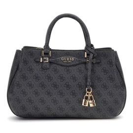 GUESS Sac à main gris foncé noir pour femme - Katya Girlfriend Satchel Coal Logo 311504