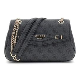 GUESS Sac à épaule gris foncé noir pour femme - Katya Convertible Xbody Flap Bag Coal Logo 311262