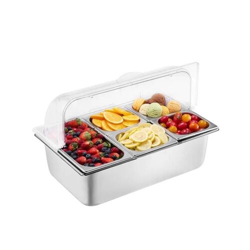 Saladette Réfrigérée à Poser-VEVOR-avec 5 Plateau de Service en Acier Inoxydable-avec Couvercle et 3 Bacs à Glaçons