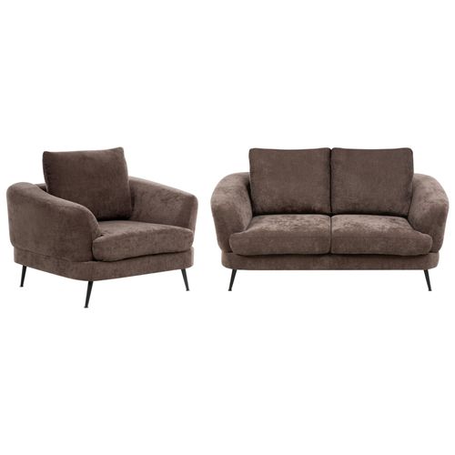 Ensemble De Salon 3 Places Kjaer Tissu Chenille Marron Foncé