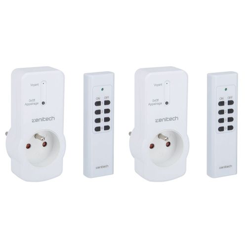 Lot de 2 prises télécommandées portée 25m - blanc - Zenitech