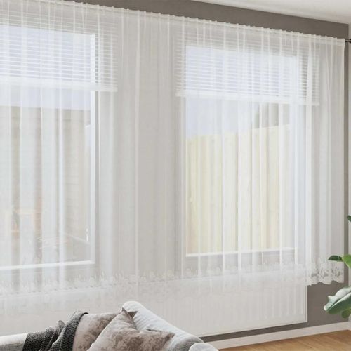 Vidaxl Rideaux Avec Des Rideaux Floral Blanc Polyester