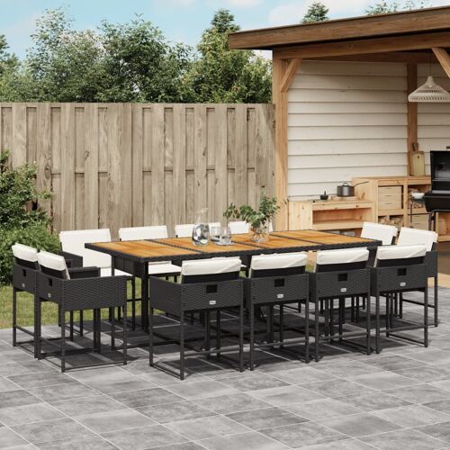 vidaXL Ensemble à manger de jardin 13 pcs coussins noir résine tressée