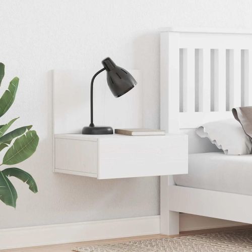 Vidaxl Table De Nuit Murale Blanc 42 X 32,5 X 40 Cm Bois De Pin Massif