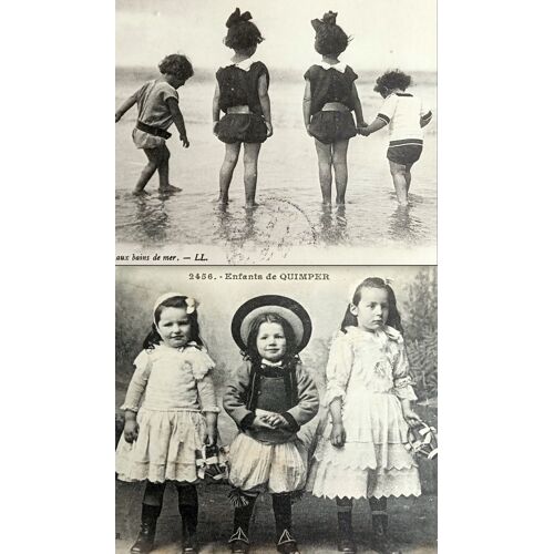 Lot 2 Cartes Postales Anciennes Cpa : Enfants De Quimper Et Aux Bains De Mer