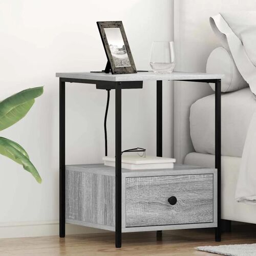 vidaXL Table de nuit avec station de chargement 2 pcs Sonoma gris