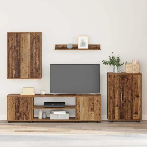 Vidaxl Ensemble De Meuble Tv 4 Pièces Montage Mural 4 Pcs Vieux Bois