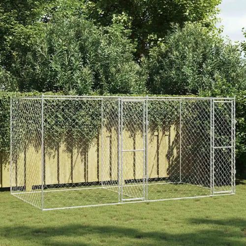 Cage Pour Chien Argent 400 X 200 X 200 Cm Acier Galvanisé