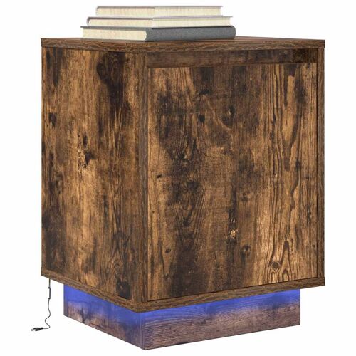 VidaXL Table de chevet avec lumières LED chêne fumé 38x34x50 cm