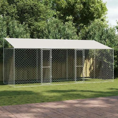 Cage Pour Chien Argent 600 X 200 X 256 Cm Acier Galvanisé