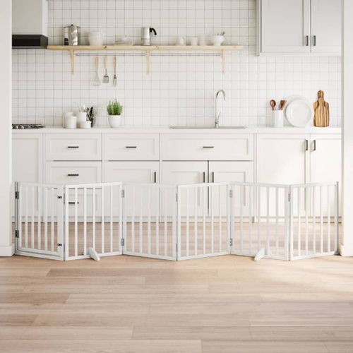 Vidaxl Barrière Pour Chiens Et Porte 6 Panneaux Blanc Bois De Peuplier