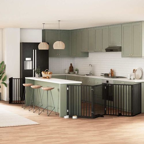 Vidaxl Barrière Pour Chien Porte Pliable 10panneaux Noir Bois Peuplier