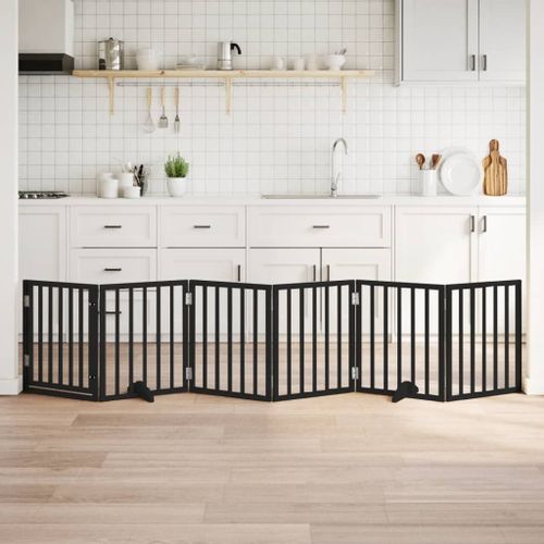 Vidaxl Barrière Pour Chiens Et Porte 6 Panneaux Noir Bois De Peuplier