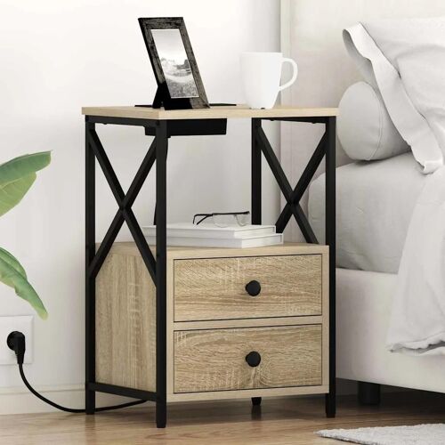 Vidaxl Table De Nuit Avec Station De Chargement Chêne Sonoma