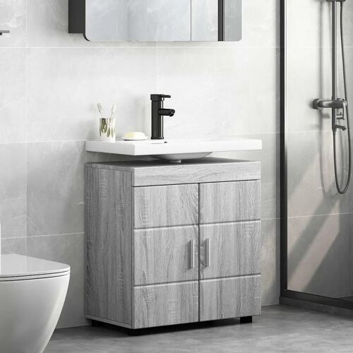 vidaXL Armoire de lavabo de salle de bain Sonoma gris 60 x 34 x 63 cm