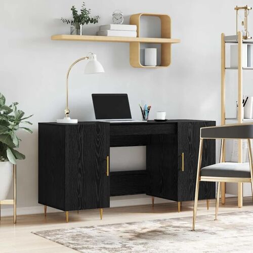 vidaXL Bureau avec porte Chêne noir 140 x 50 x 75 cm Bois d'ingénierie