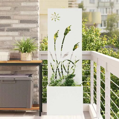 vidaXL Jardinier avec Panneau Décoratif Blanc 50 x 140 cm