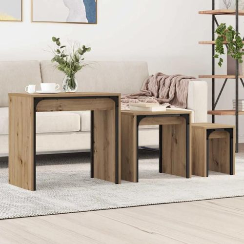 Vidaxl Table Basse Gigogne 3 Pcs Chêne Artisanal 60 X 35 X 56 Cm