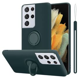 Cadorabo Housse compatible avec Samsung Galaxy S22 ULTRA en LIQUID GREEN - Étui de protection en silicone TPU flexible avec anneau