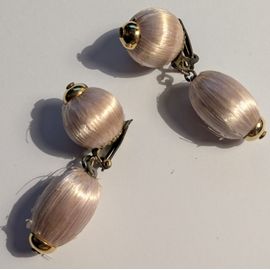 Boucles D'Oreilles Vintage À Clip - Fil De Soie Rose