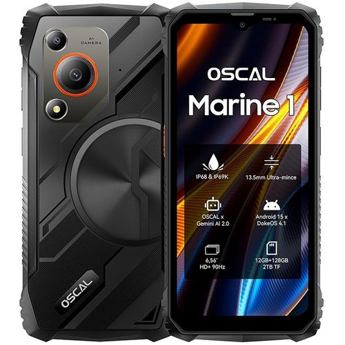 Oscal MARINE 1 Téléphone Portable Incassable 12Go+128Go-SD 2To 6.56" 90Hz Gemini AI 2.0 5100mAh Android 15 Double SIM 4G GPS - Noir