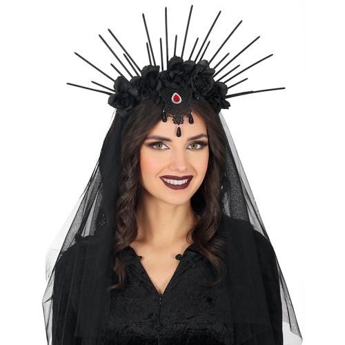 Serre Tête Fleurs Avec Voile Noir Femme