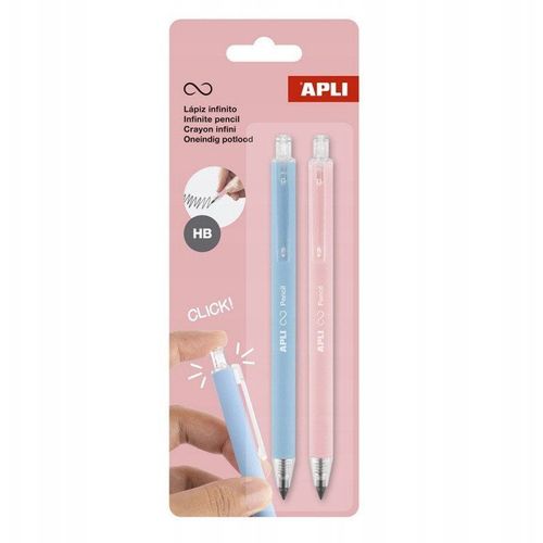 Lot De 2 Crayons Graphite - Hb - Bleu Ciel Et Rose - Rétractable - Mine Infinie - Ne Se Taille Pas - Facile À Effacer - Apli