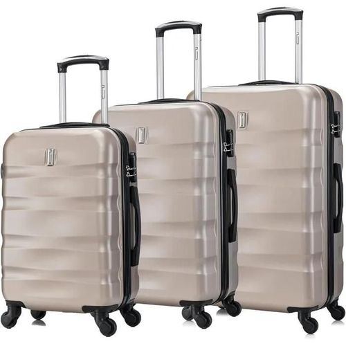 Celims France France - Set Valise Rigide 3 Pièces | Cabine + Moyenne + Grande Taille | 55cm + 65cm + 75cm | Valise Lot de 3 | Champagne