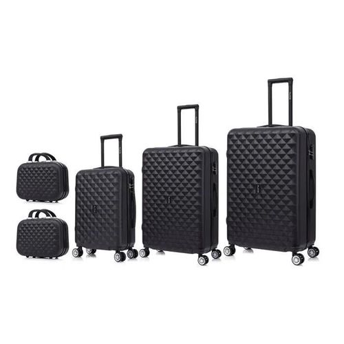 Celims France France - Set Valise 5 Pièces | Valise Cabine + Moyenne + Grande Taille + 2 Vanity | 55cm + 65cm + 75cm | Noir