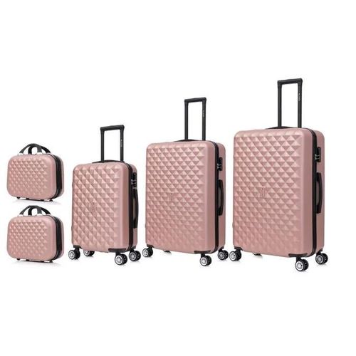 Celims France France - Set Valise 5 Pièces | Valise Cabine + Moyenne + Grande Taille + 2 Vanity | 55cm + 65cm + 75cm | Rose Gold