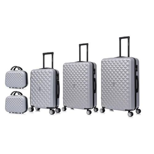 Celims France France - Set Valise 5 Pièces | Valise Cabine + Moyenne + Grande Taille + 2 Vanity | 55cm + 65cm + 75cm | Gris