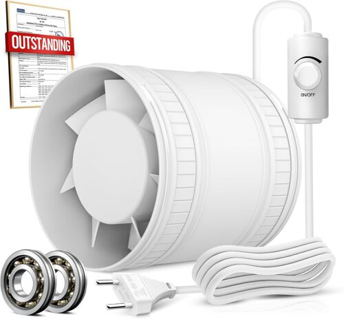 JEXNOVASHOP-Extracteur d'Air 100 mm à Vitesse Réglable, Compact Ventilateur Silencieux et Puissant, Aérateur d Air avec Protection Contre la Surchauffe, VMC Salle de Bain Cave Garage Tente