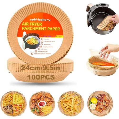 Jexnovashop-Papier Cuisson Air Fryer Ronde 24cm Xxl Papier Sulfurisé Pour Airfryer Friteuse Air Chaud Poêle À Frire Four Micro-Ondes