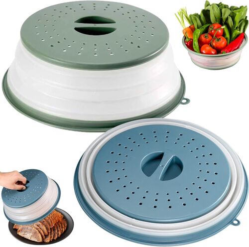 JEXNOVASHOP-Cloche Micro Onde, 2 Pièces Couvercle Micro Ondes Pliable, Cloche pour Micro Onde avec Trous de Vapeur pour Fruits, Légumes