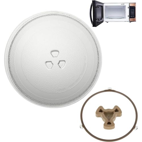 Plateau Micro Onde 24.5cm,Assiette Tournante en Verre Type Y pour Micro-ondes,Assiette Tournante en Verre Type Y pour Micro-ondes,Rouleau,Anneau rotatif 3 Fixations,pour Micro-Onde