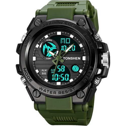 Homme Et Garçon Outdoor Sport Digital Montres Bracelet Led Analogique Quartz Double Temps Plastique Caisse Et Caoutchouc Ruban 50m Etanche Électronique Montre.[J898]