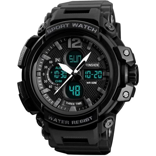 Homme Grand Cadran Led Analogique Quartz Trois Temps Digitale Sport Montre 50m Etanche Outdoor Militaire Multifonctionnelnel Plastique Caisse Et Caoutchouc Ruban Montres Bracelet.[J768]
