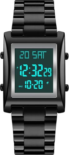 Homme Acier Inoxydable Mode Outdoor Sport Multifonctionnel Led Électronique Temps Double Digital Montre Bracelet Alarme Chronomètre Rétro Eclairage