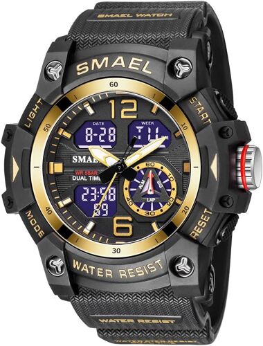 Homme Etanche Led Analogique Quartz Double Temps Outdoor Militaires Sport Montre Plastique Caisse Et Caoutchouc Ruban Digitale Montres.[J638]