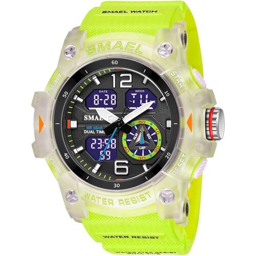 Homme Etanche Led Analogique Quartz Double Temps Outdoor Militaires Sport Montre Plastique Caisse Et Caoutchouc Ruban Digitale Montres.[J639]
