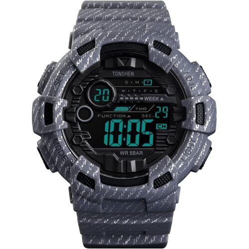 Multifonctionnelnel Outdoor Militaires 50m Etanche Montre Homme Sport Plastique Caisse Et Caoutchouc Ruban Led Chronographe Temps Double Montres Bracelet.[J717]