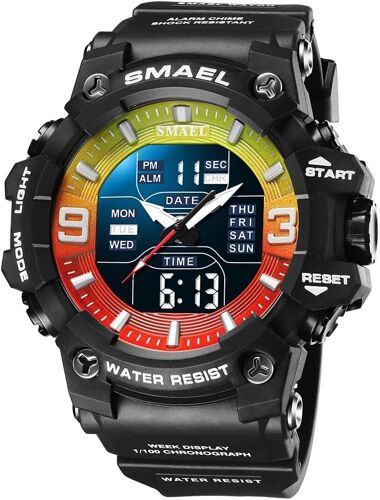 Homme Outdoor Sport Digitale Etanche Montre Led Électronique Alarme Double Temps 12h/24h Analogique Quartz Militaires Plastique Caisse Montres Et Caoutchouc Ruban.[J946]