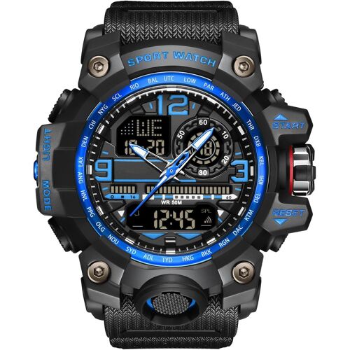 Montre Militaire Homme Montre Sport Étanche Digitale À 50 M Avec Alarm,Chronomètre Led Double Affichage.[J814]