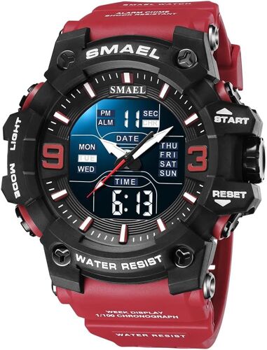 Homme Outdoor Sport Digitale Etanche Montre Led Électronique Alarme Double Temps 12h/24h Analogique Quartz Militaires Plastique Caisse Montres Et Caoutchouc Ruban.[J950]